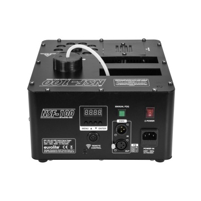 Máquina de nevoeiro preta com visor digital e botões na frente