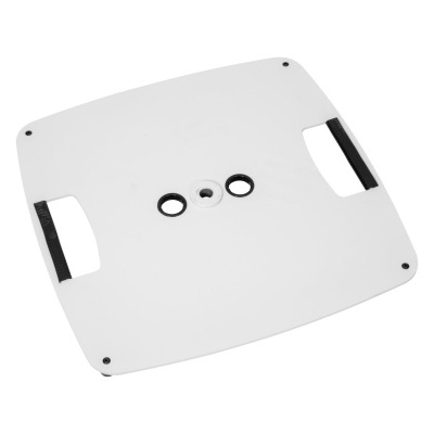 Superfície quadrada branca com orifícios e alças