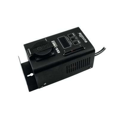 Transformador elétrico preto com plugue e indicadores LED