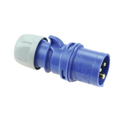 conector elétrico azul com tampa cinzenta em fundo branco