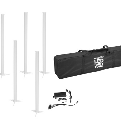 Conjunto de tubos LED brancos com carregador e bolsa preta com texto