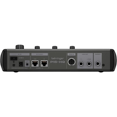 Interface áudio Behringer P16-HQ preta com várias conexões