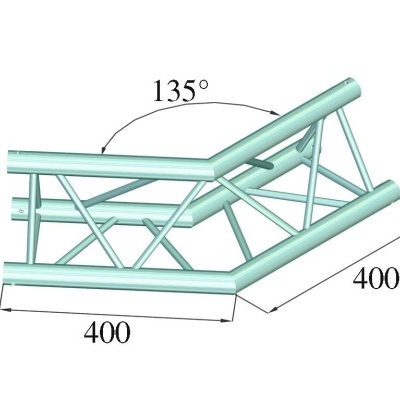 Estrutura tubular metálica azul clara em forma de treliça, com ângulo de 135° e medidas de 400 mm.
