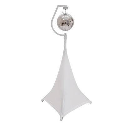 Lâmpada de salão discoteca com bola espelhada prateada e estrutura branca