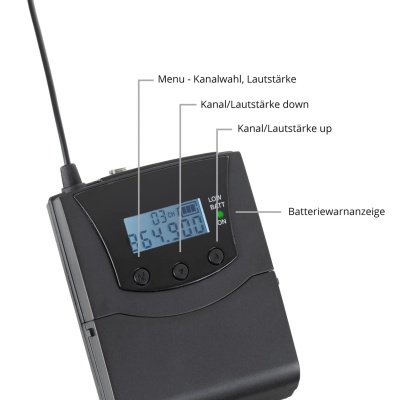 Recetor sem fios preto com ecrã digital e antena