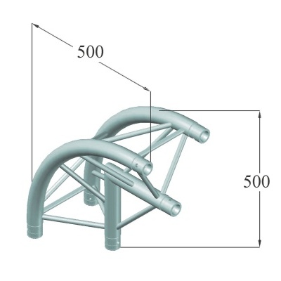 Estrutura metálica prateada com dimensões indicadas