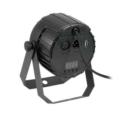 Luz de palco preta redonda com visor digital e portas na parte traseira