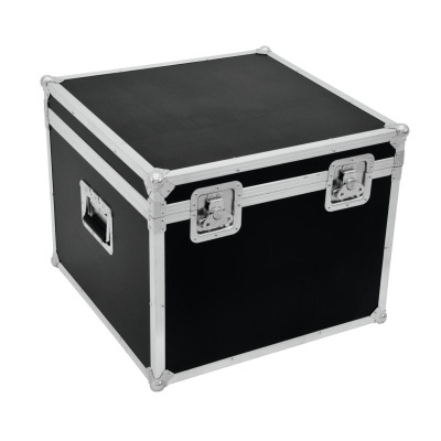 Caixa de transporte preta metálica com fechos e pega