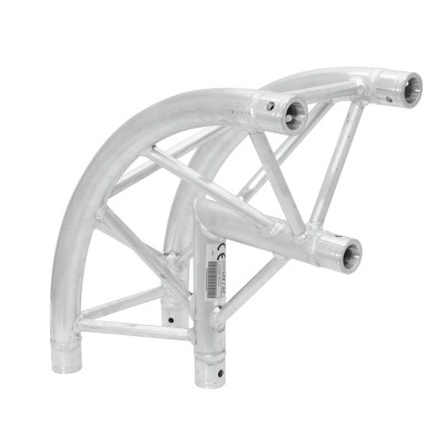 Estrutura metálica curva em alumínio prateado com barras transversais