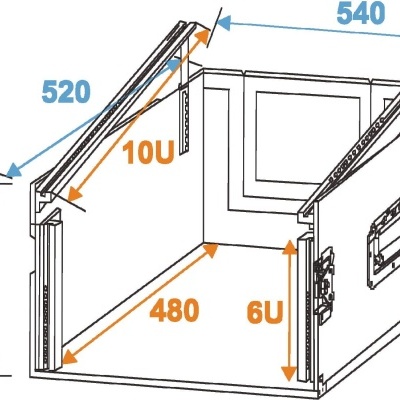 Diagrama técnico de estojo de voo com medidas e unidades destacadas