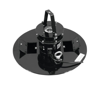 Dispositivo industrial preto com base circular e alça, sobre fundo branco