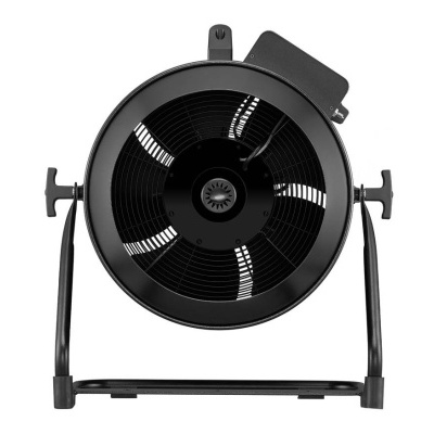 ventoinha preta circular com suporte metálico