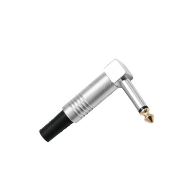 Plugue de áudio metálico prateado com base preta