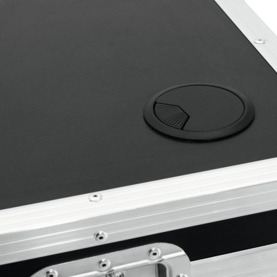 Mala de transporte preta com estrutura de alumínio e tampa com tampa redonda preta