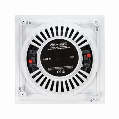 Altifalante de teto Omnitronic CSUB-10 branco e preto com texto