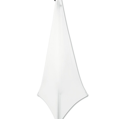 Guarda-chuva branco visto por baixo, aberto.