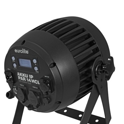 Projetor de luz preto Eurolite AKKU IP PAR 14 HCL com suportes metálicos