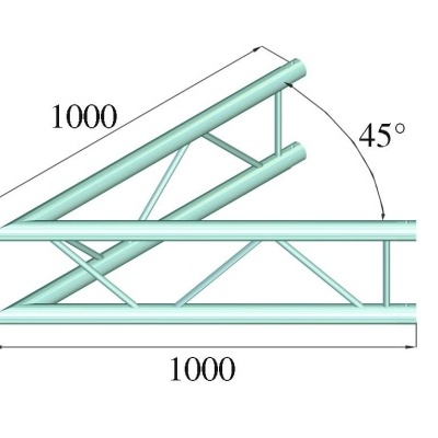 Diagrama de estrutura metálica triangular azul com ângulo e dimensões