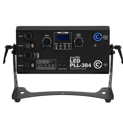 Painel LED Eurolite PLL-384 RGBW preto com botões e ecrã, suporte metálico