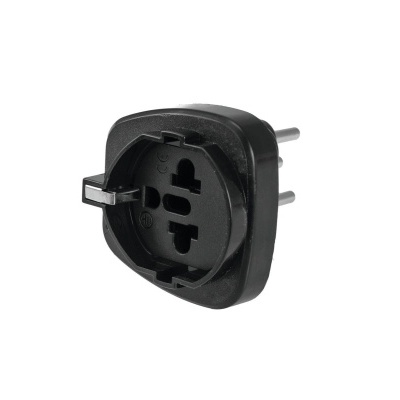 Adaptador de tomada universal preto com pinos metálicos