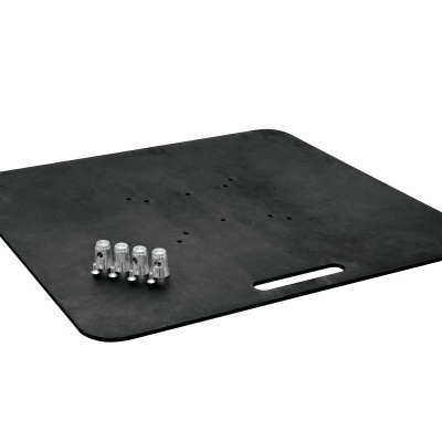 Base preta rígida com quatro parafusos prateados à esquerda