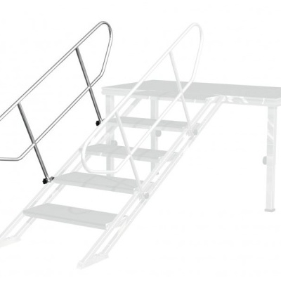 Escada metálica com quatro degraus e corrimão de aço