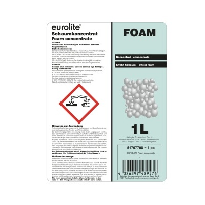 Embalagem de concentrado de espuma Eurolite FOAM 1 litro com rótulo de advertência