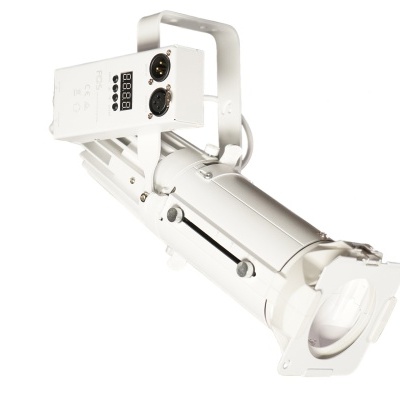 Projetor de luz tipo fresnel branco com lente circular e suporte ajustável