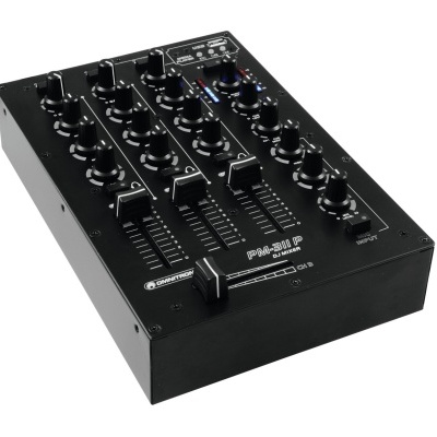 Mesa de mistura de cor preta com botões e sliders