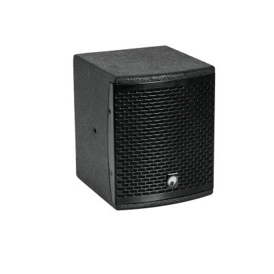 Coluna self-powered preta com grelha frontal metálica