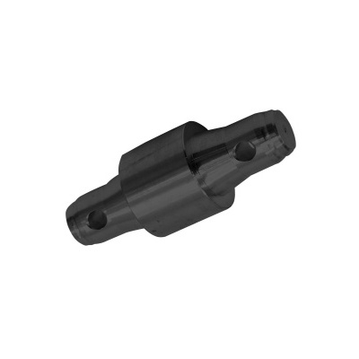 Peça mecânica cilíndrica preta com orifícios em ambas as extremidades