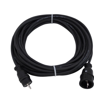 Cabo de extensão eléctrico preto enrolado com dois suportes