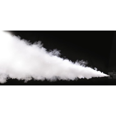 Máquina de efeitos a produzir fumo branco denso sobre fundo preto