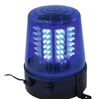 Sinalizador luminoso LED azul com base preta e botão