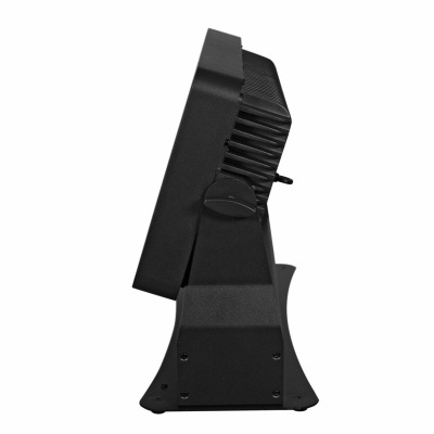 Altifalante profissional preto visto de lado sobre fundo branco