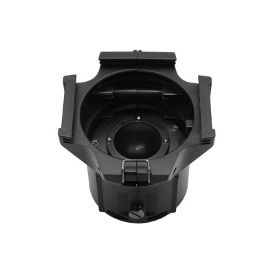 Suporte preto de plástico para dispositivo eletrônico sobre fundo branco