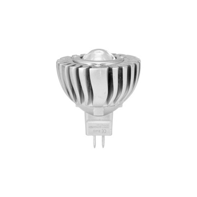 Lâmpada LED dicroica prateada com aletas de refrigeração e base bi-pino