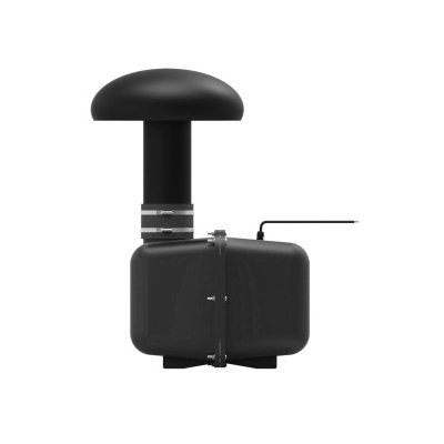 Produto preto com formato retangular e topo arredondado sobre fundo branco.