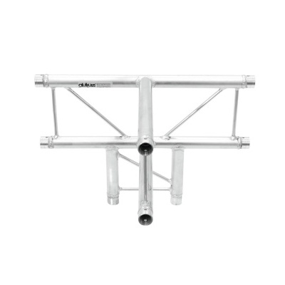 Estrutura de alumínio prateada para montagem em eventos.