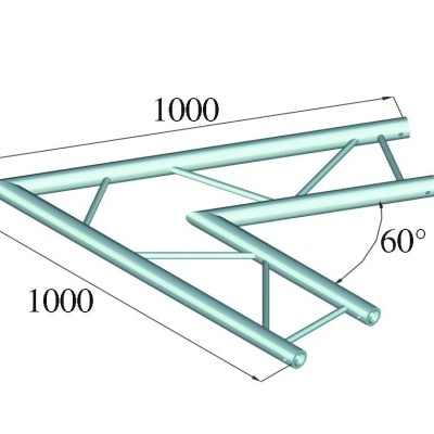 Estrutura metálica triangular azul com dimensões e ângulo indicados