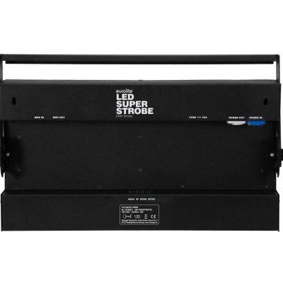 Dispositivo LED preto para iluminação com texto branco e alça