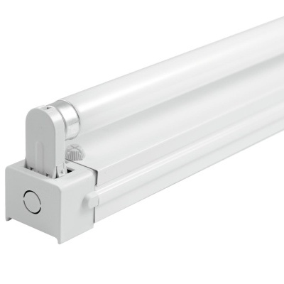 Luz fluorescente tubular dupla branca com suportes em metal e plástico