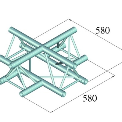 Estrutura metálica cinzenta com tubos e suportes triangulares em fundo branco