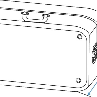 Desenho técnico de mala retangular com alça e fechadura