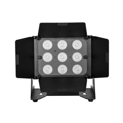 Projetor LED preto com nove lentes circulares e abas ajustáveis