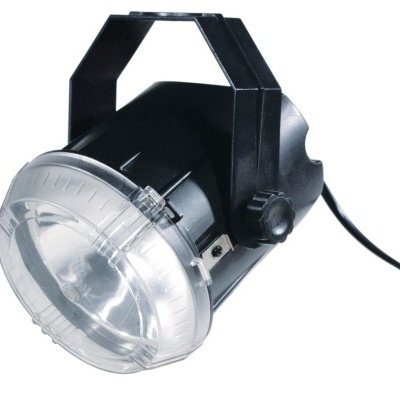 Luz de palco preta com lente transparente frontal e suporte ajustável