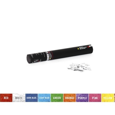 Tubo preto com texto e pequenos pedaços brancos ao lado, faixa colorida com nomes de cores