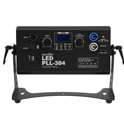 Painel de luz LED Eurolite PLL-384 com ecrã digital e conectores em fundo branco