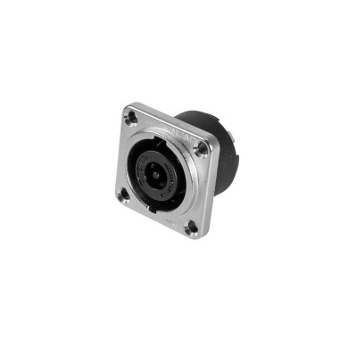 Conector elétrico quadrado metálico com encaixe circular preto