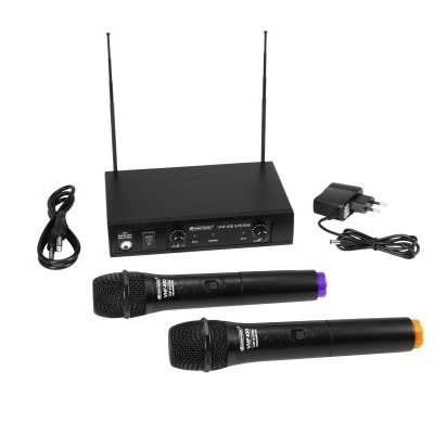 Sistema de microfone sem fios com dois microfones, receptor, cabo e adaptador